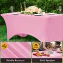 6-Pack Premium Pink Spandex Tablecloths for 4ft Rectangle Tables, Stain & Wrinkle-Resistant, Washable Stretch Polyester Fitted Table Cover for Weddings, Banquets, Trade Shows Events