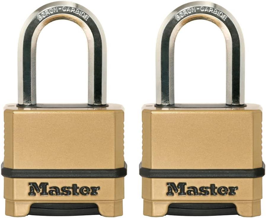 Master Lock Gold Combination Lock, Heavy Duty Weather Resistant Padlock, Resettable Combination Lock for Outdoor Use 1.2 x 2 x 3.87 inches, 2 Pack, M175LFEC2