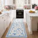 GarveeHome Runners for Hallways Non Slip, 2.5x8 Kitchen Runner Rug Blue and White Rugs for Bedroom Girls, Low Pile Soft Washable Runner Floral Bow Rug for Nursery Dorm Entryway