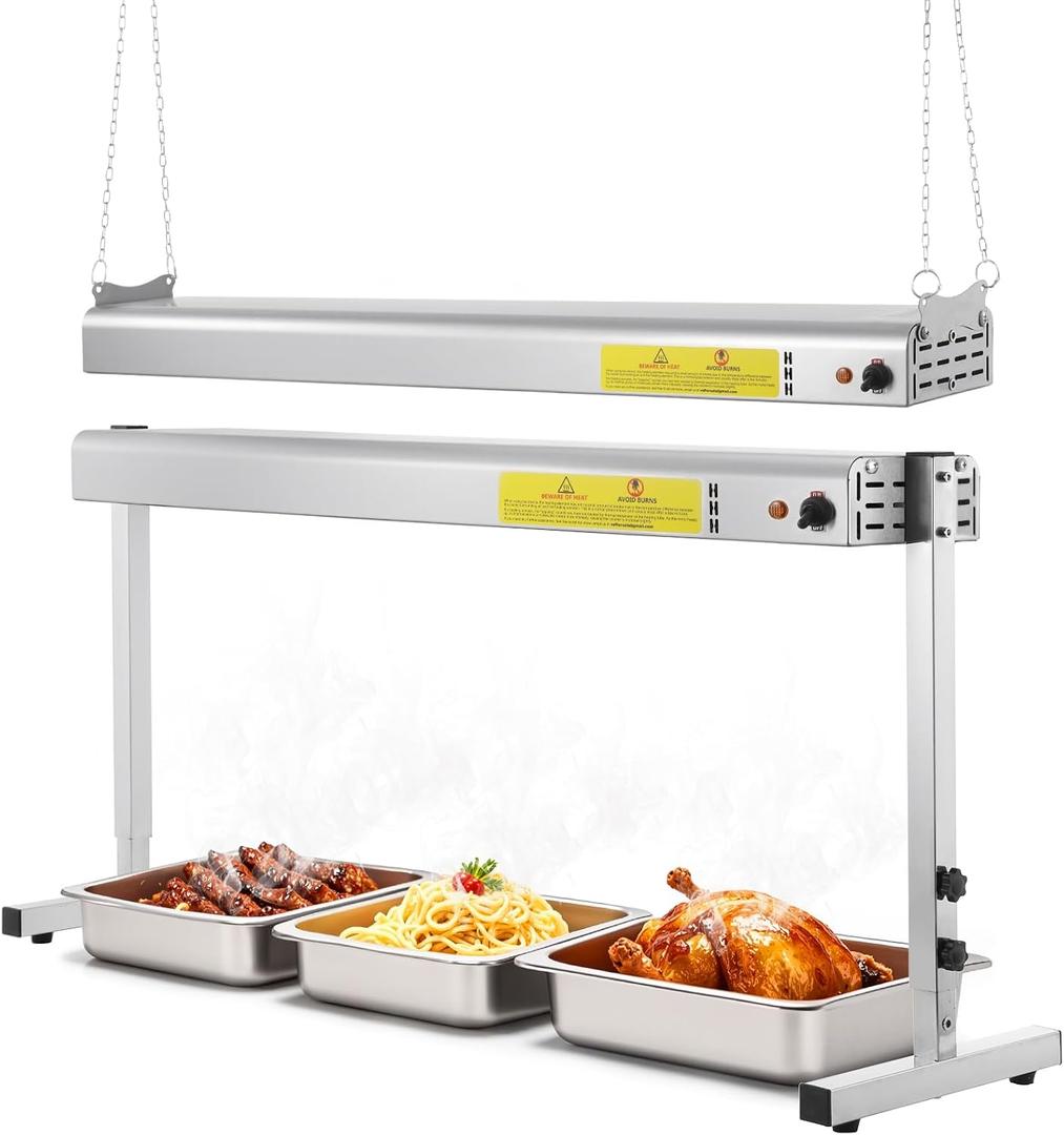 36-Inch Food Heat Lamp, 1000W Commercial Food Warmer Electric Strip Heater Overhead Stainless Steel Catering Heating Lamp for Buffet Restaurant Parties Kitchen, Silver 115V