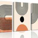 3Pcs Minimalist Boho Canvas Wall Art Beige Orange Bohemian Line Wall Decor Pictures Modern Mid Century Posters Prints Abstract Neutral Geometric Paintings for Living Room Bedroom Home Decoration (12x16in)