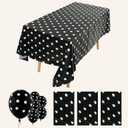 3Pack Plastic Table Cloth Disposable for Rectangle Tables, Black and White Polka Dot Table Cloths for Birthday Mini Mouse Party Decorations Size 54x108 Inch, (Black+White dots)