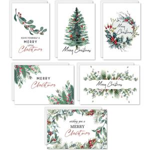 AnyDesign 6 Designs Christmas Greeting Cards Assortment with Envelopes and Stickers 48 Pack Watercolor Christmas Tree Note Card Merry Christmas Holiday Cards for Xmas Party Favor Supplies, 4 x 6inch
