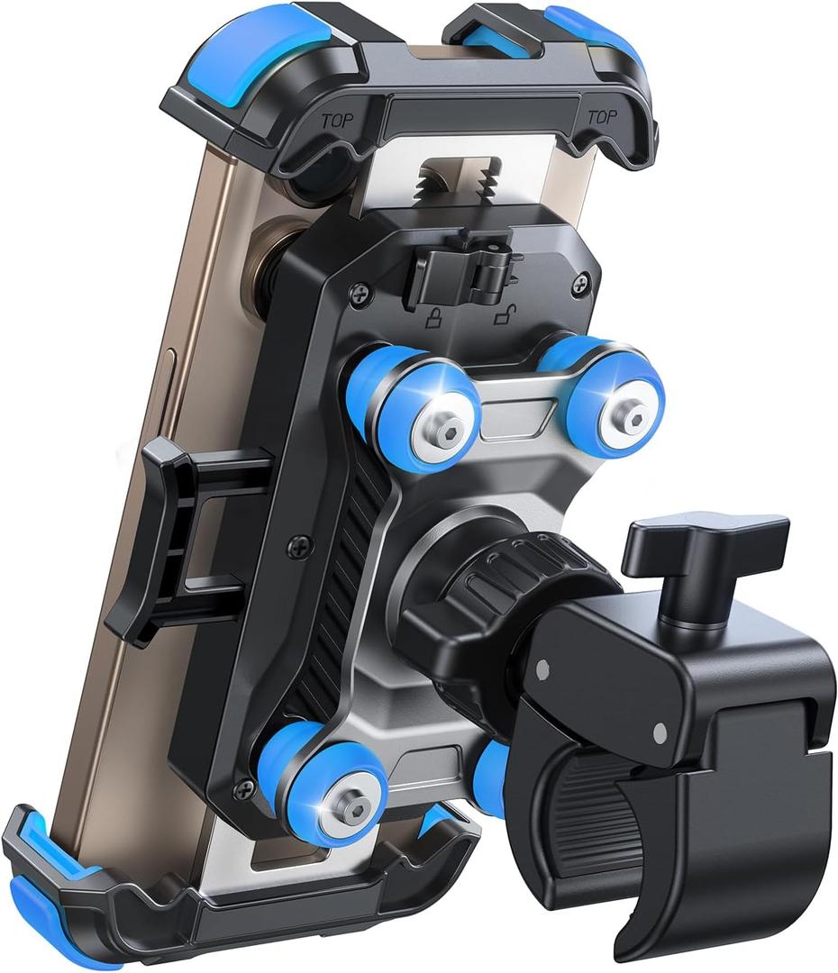JOYROOM Motorcycle Phone Mount Holder - [Dual Vibration Dampener] 150mph Anti-Shock Phone Holder for Motorcycle [Upgrade Metal Handlebar Clamp] - Bicycle Bike Phone Holder Mount for 4.7-7" Phones,Blue