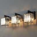Modern Bathroom Vanity Light, 3-Light K9 Crystal Bathroom Lighting Fixtures Over Mirror, Black Vanity Light with Square Shade