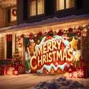 Merry Christmas Garage Door Banner 13x6ft Gingerbread House Candy Theme Backdrop Christmas Decor Winter Door Cover Banners for Outside Garage Wall Covering for Party Garage Decorations