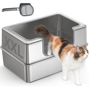 Non-Stick Entirely Stainless Steel Litter Box Splash-Proof & Leak-Proof,PETALPAW Seamless Seal, High-Sided, Cat Litter Box with Lid for Multi-Cats, Easy-Clean & Durable, 24.4*16.5*11.8inch(L*W*H)