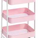 AGTEK Makeup Cart, Movable Rolling Organizer Cart, 3 Tier Metal Utility Cart, White - Pink