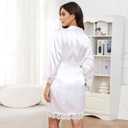 Hellomamma Silk Pajama Sets for Women: Satin Sexy Lingerie 4 Piece Sleepwear Cami Lace Pjs Set with Robes (White, L)