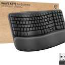 Logitech Wave Keys for Business, Wireless Ergonomic Keyboard with Cushioned Palm Rest, Secure Logi Bolt Technology, Bluetooth, Compatible with Windows/Mac/Chrome/Linux - Graphite