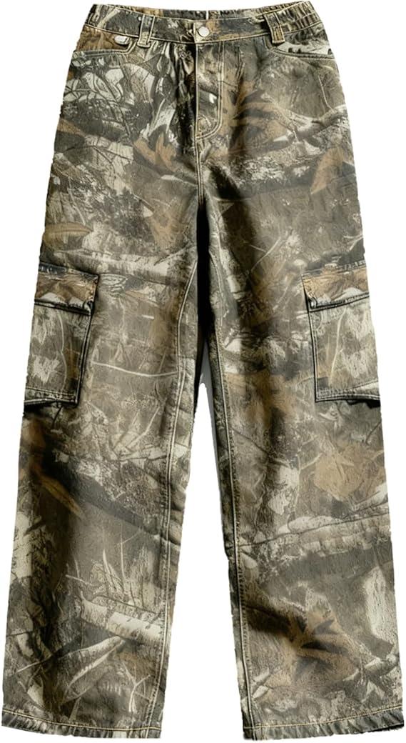 Camo Cargo Pants Straight Wide Leg Trousers Jeans Joggers Sweatpants with Pockets Stretch Fabric Woman Man
Size L