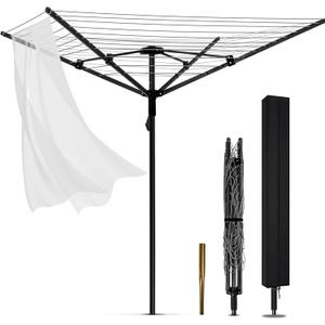 Umbrella Clothesline Outdoor, Rotary Retractable Clothes Line Outdoors Adjustable Height Drying Rack Clothing 4 Arms 12 Lines with 165 Feet Heavy Duty Outdoor Clothesline for Backyard