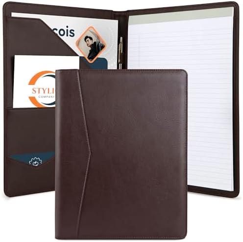STYLIO Padfolio Portfolio Organizer Binder (Walnut Color) | Interview Resume Folder, Document, Business Card Holder |w/Letter-Sized Notepad | Handsome Brown Faux Leather Folio Matte Finish
