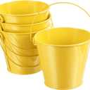 PATIKIL 4.7 Inch Colored Metal Buckets, 4 Pack Pencil Holder Buckets Round Metal Planter Pails Container with Handles for Classroom Crafts, Yellow