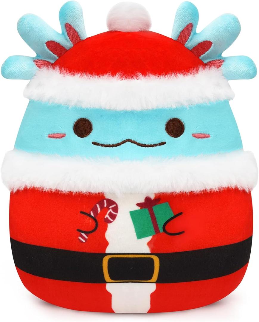 Christmas Axolotl Plush Toy Stuffed Animal,11" Blue and Red Soft Plush Pillow Kawaii Plushies Christmas Decoration,Plush Toys Gift for Kids Boy Girl