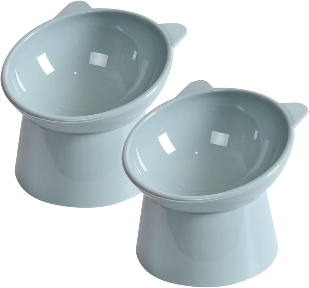 Tilted Elevated Cat Food Bowl - Cat Bowls Whisker Friendly Anti Vomiting Slanted Cats Feeding Bowls Cute Shallow Cats Bowl (2pcs/Blue)