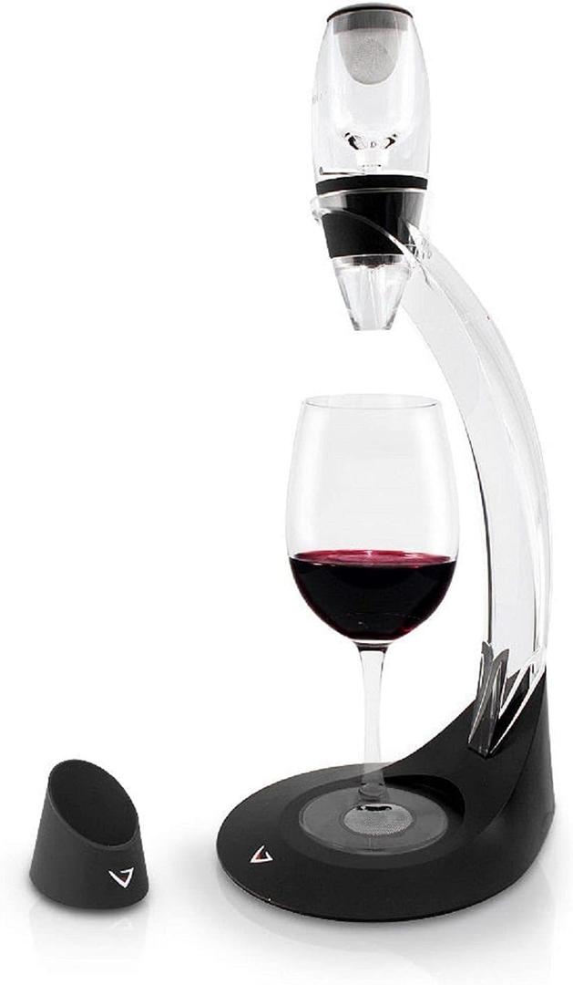 Vinturi Wine Aerator Deluxe Essential Red Wine Pourer and Decanter Tower Stand Set Easily and Conveniently Aerates Wine by the Bottle or Glass and Enhances Flavors with Smoother Finish, Black (0 Ounces)