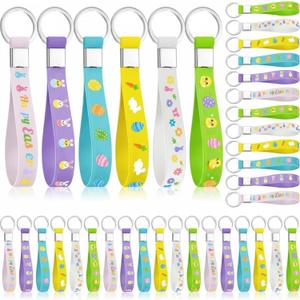 Huquary 36 Pcs Easter Silicone Keychains Bulk Party Favors Pastel Egg Bunny Colored Chicks Keychains Basket Stuffers Spring Gifts for Easter Day Party Supplies Prizes Accessories