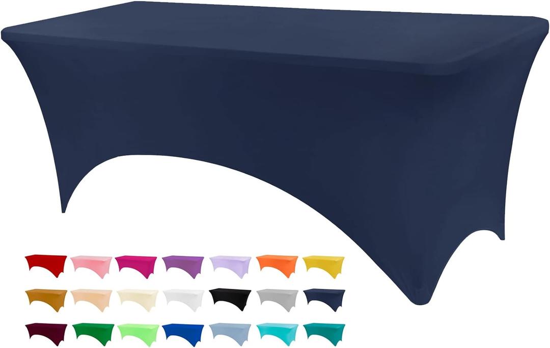 Table Covers for 6 Foot Tables, Navy Blue Washable and Wrinkle Resistant Stretch Tablecloths Rectangle 6ft for Events, Wedding, Banquets, Parties (72" x 30" (Rectangular))