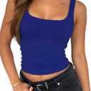 TiulZial Women's Sleeveless Square Neck Strappy Tank Cute Double Layer Workout Summer Casual Basic Crop Tops (Blue, M)