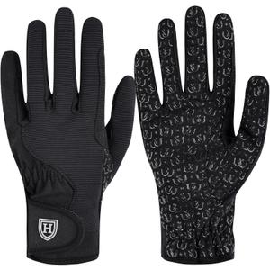 Harrison Howard Horse Riding Gloves All-Season Lightweight Non-Slip for Gardening, Running Equestrian Riding Gloves (Large, black)