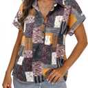 Bebonnie Women's Button Down Shirts Short Sleeve Dress Shirts Collared Work Office Blouses (Brown)