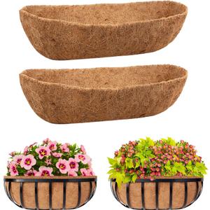 Riare 2 Pack 30 Inch Trough Coco Coir Liners for Planters, Pre-Formed Coconut Coir Replacement Liner Natural Coco Fiber Window Box Liners for Wall Planter, Window Basket Deck Railing Planter