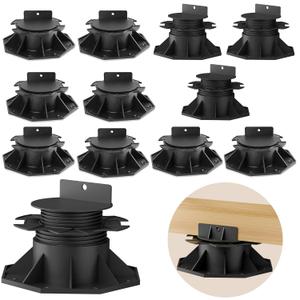 12Pack Adjustable Deck Support Pedestal Foundation Deck Blocks Plastic Pedestal Paver Base, Adjustable Height from 2.3'' to 5.25', Suitable for Outdoor Anti-Corrosive Wood (Unilateral Keel Slot 60-140)
