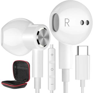 USB C Headphones Type C Earphones for Samsung Galaxy S25 Ultra S24 Plus S23 S22 S21 S20 HiFi DAC Magnetic for Apple Wired Earbuds with Microphone for iPhone 15 16 Pro Max 16e Android Pixel 9 8 7 White