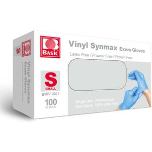 Vinyl Exam Gloves, Synmax Latex-Free, Powder-Free, Non-Sterile Medical Disposable Gloves Box of 100 (Blue, S/M/L/XL)