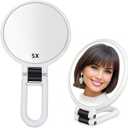 1X 5X Handheld Mirror with Handle for Travel Magnifying Mirror, Magnification, Rotation Adjustable Handle, Double Sided Folding, Mirror for Women for Eyes Makeup Travel Shaving (White)