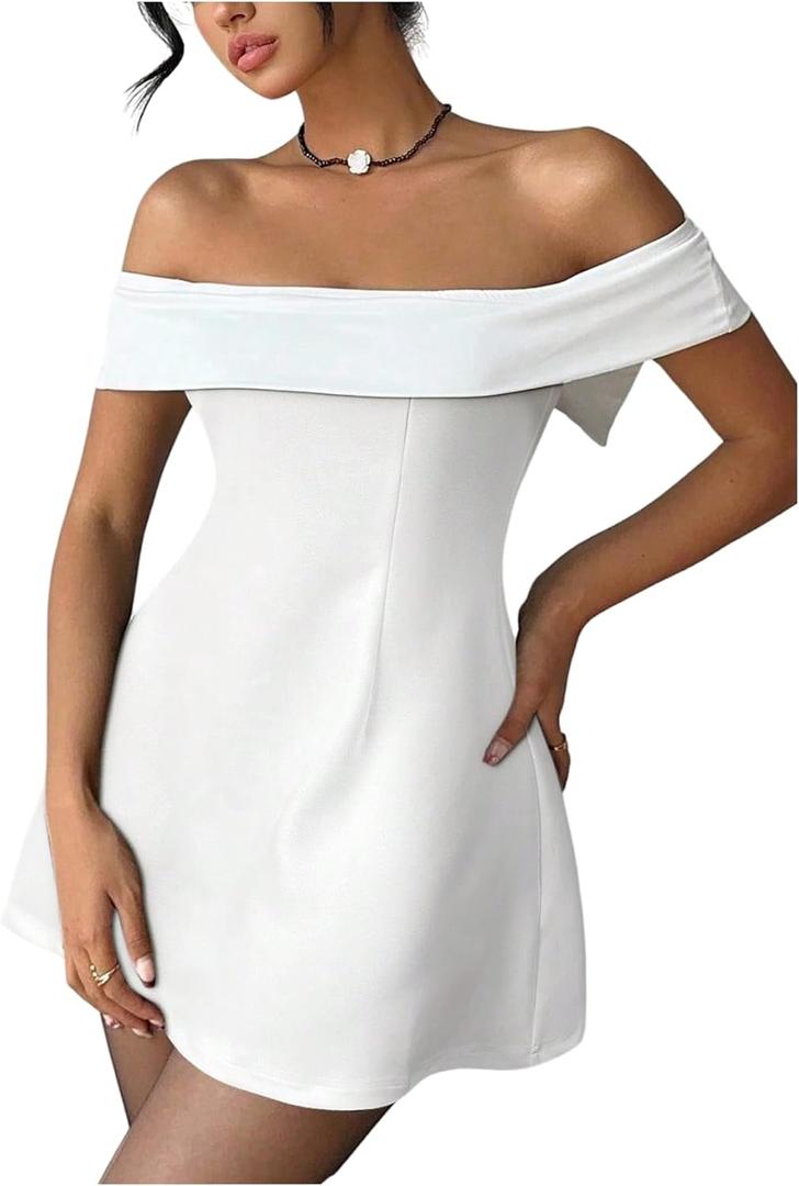 SOLY HUX Women's Off The Shoulder Bowknot Dress A Line Cocktail Graduation Mini Dresses, Medium 