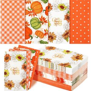 Yexiya 100 Pcs Fall Pumpkin Maple Leaves Sunflower Paper Napkin Disposable Thanksgiving Napkins Orange Autumn Napkin for Dinner Home Kitchen Bathroom Holiday Party Decorations Supplies