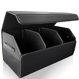 CUZIKUP Car Trunk Organizer for SUV Sedan,Extra Large,Premium PU Leather Foldable Cargo Storage Box with Magnetic Lid,Multi-Compartment Collapsible Trunk Organizers (Black)