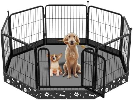 Dog Playpen Bottom Pad Fits for 24 Inch 8 Panels Metal Exercise Pet Playpen, Dog Crate Pad Puppy Playpen Pad, Elastic Band Connections.(Note: Playpen Not Included) -Black