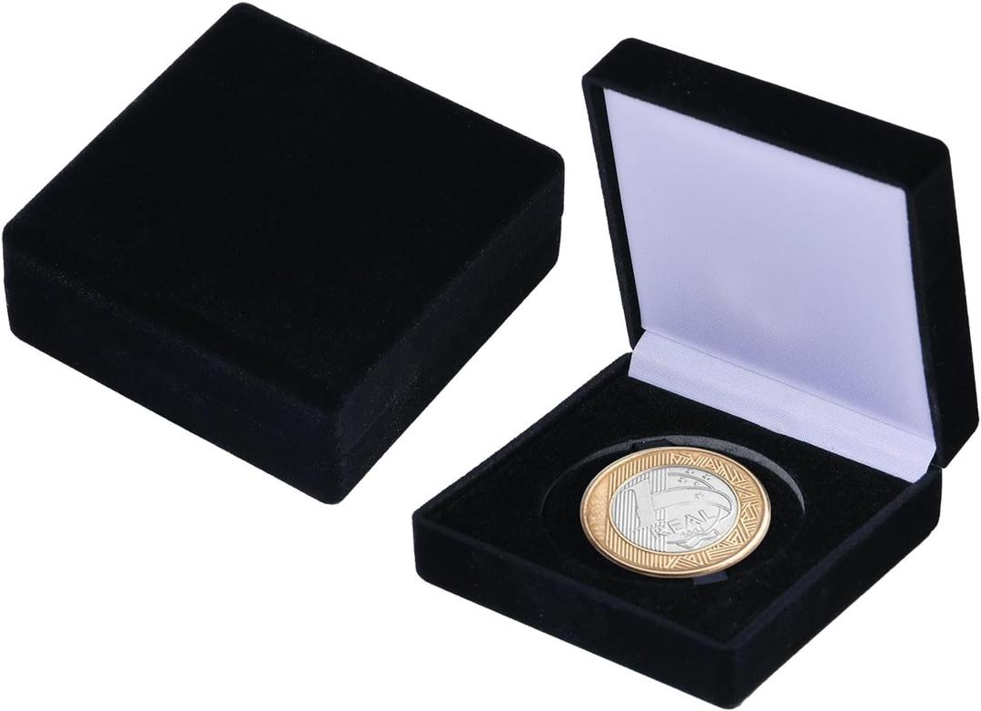 2Pcs Coin Display Case Velvet Black Challenge Coin Storage Presentation Box for Commemorative Coins Medals, 1 Slot, 50mm