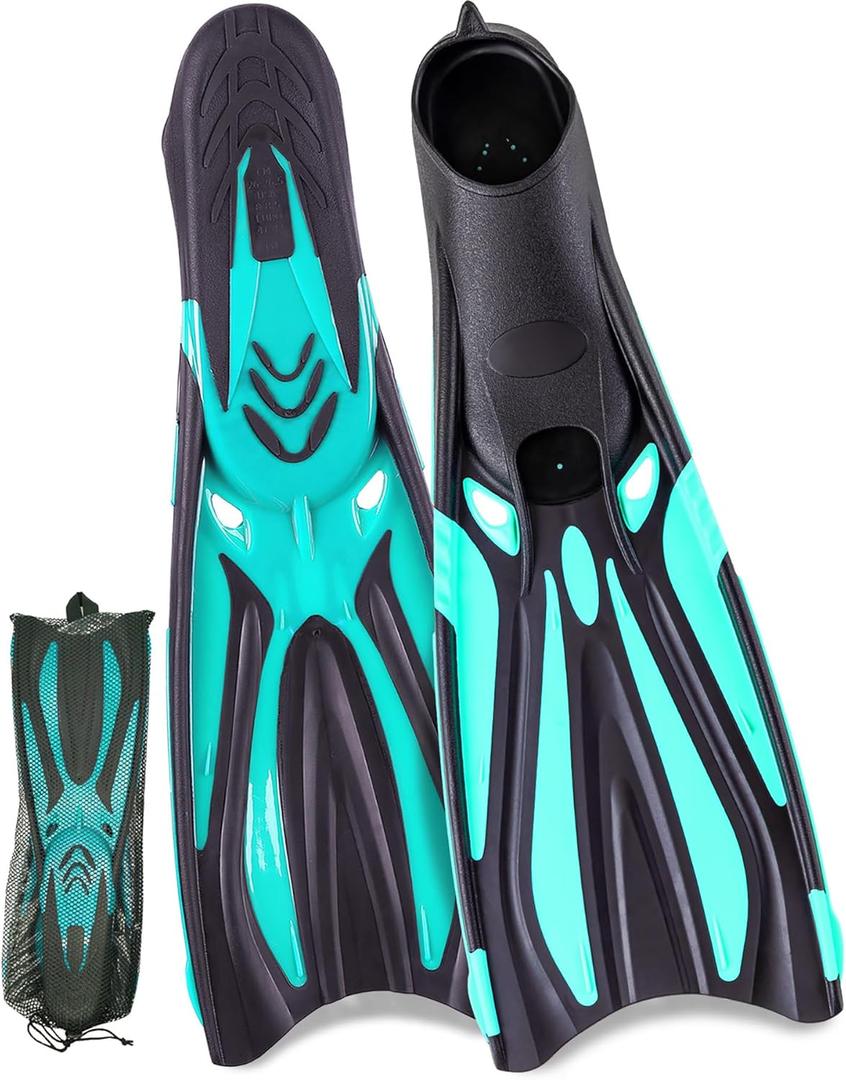 Adult Snorkel Fins - Men & Women's Long Scuba Diving Fins for Travel & Snorkeling (US Men 8-8.5 | US Lady 10-10.5, Green Black)