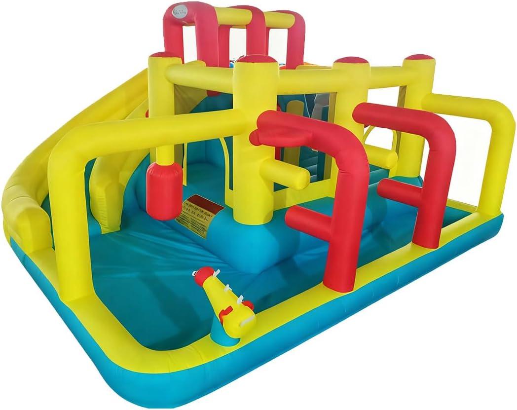 Inflatable Bounce House Water Slide for Party,12.5ft x 11.4ft,Long Slide, Basketball Hoop, Fun Central Obstacle, Throw Ball Game, Tunnels, Climbing, Water Cannon, Inflatable sandbags.