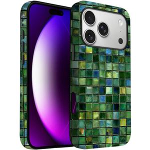 for iPhone 17 Pro Case | Green Mosaic Tiles | Slim Drop Protection Design