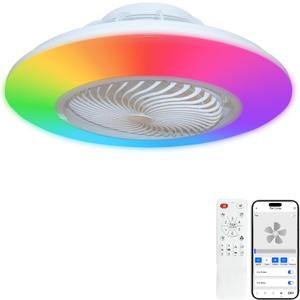 22 inch Bladeless Ceiling Fan with Lights | 360 Oscillating, RGB Color Changing 2900-6500K dimmable, APP/Remote, low-profile flush mount for bedroom/living room