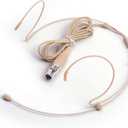 Microphone Headset Discreet Headworn Earset Over Ear Hanging Mic Compatible with Shure Wireless System Bodypack Transmitter, Ideal for Lectures, Live Performance, Theater, Podcasts – Beige