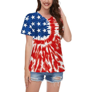 TMSD Women's 4th of July Shirt USA Flag Shirts for Women V Neck Independence Day Tops Stars and Stripes T Shirt, M