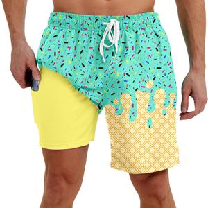 westwolf Men Swim Trunks with Compression Liner Men's 2 in 1 Bathing Suits 7 Inch Hawaiian Board Shorts (L)