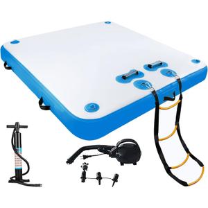 5ft/6ft/8ft/10ft Floating Dock Water Platform, Multi-People Inflatable Floating Mat, Dock Platform for Lake/Boats/Island/Swimming Pool (Blue)