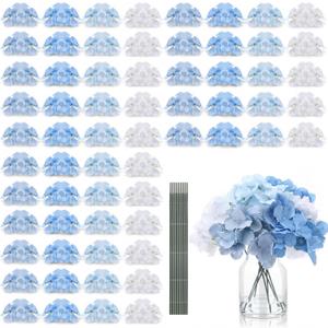 Suncalla 60 Pcs Artificial Hydrangea Flowers Bulk Silk Hydrangea Full Flowers Heads with Stems for Wedding, Home Table Centerpieces, Garden, Baby Shower, Party Decoration(Blue)