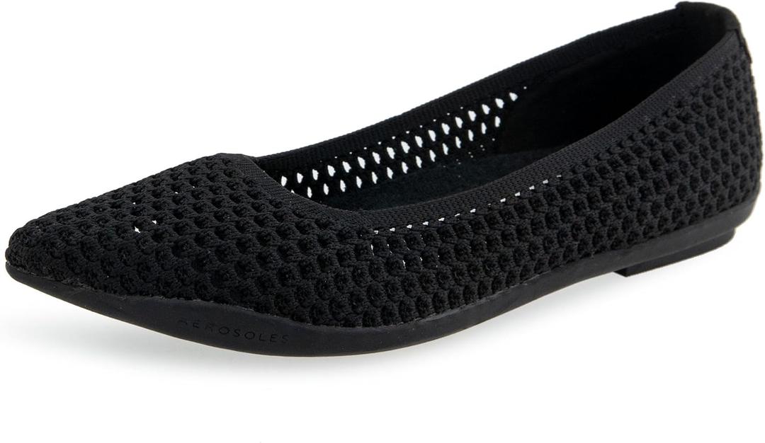 Aerosoles Women's Danielle Ballet Flat, Black Textured Knit Fabric, 10