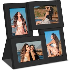 3.5x5 Picture Frame Tempered Glass Front Displays Four 3.5 x 5 Photos Frame Display for Tabletop and Wall Hanging Picture Frame Black
