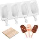 SAKOLLA Popsicle Silicone Mold, 4 Cavities Ice Pop Molds, Ice Cream Mold Oval Cake Molds with 50 Wooden Sticks (Large)