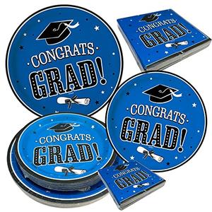 75 pcs Graduation Plates 25 Dinner Plates and 25 Dessert Plates and 25 Napkins Graduation party supplies Class of 2025 dinnerware decoration (Blue Napkins -75 Pack)