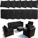 12Pcs Outdoor Patio Cushion Cover Replacement, Waterproof Patio Cushion Covers, Washable Outdoor Couch Cushion Covers with Zippers, Slipcovers Sofa Chair for Patio Furniture(Black, Cover Only)